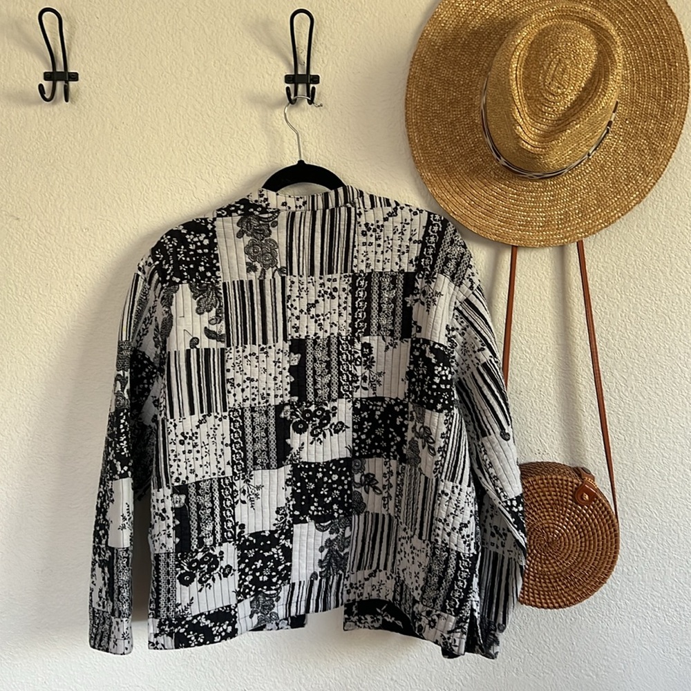 Reversible Quilted Jacket Black White Patchwork Lightweight Jacket XL - Picture 3 of 8